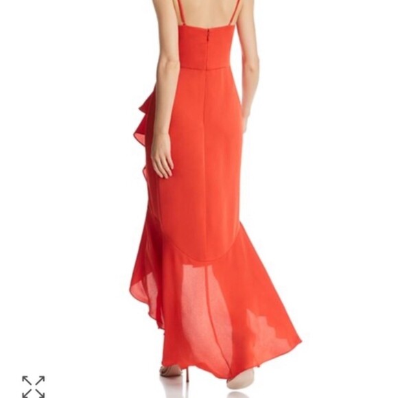 BCBGMaxAzria Faux Wrap Ruched Ruffle Maxi Dress Red Sz 16 - Picture 3 of 12